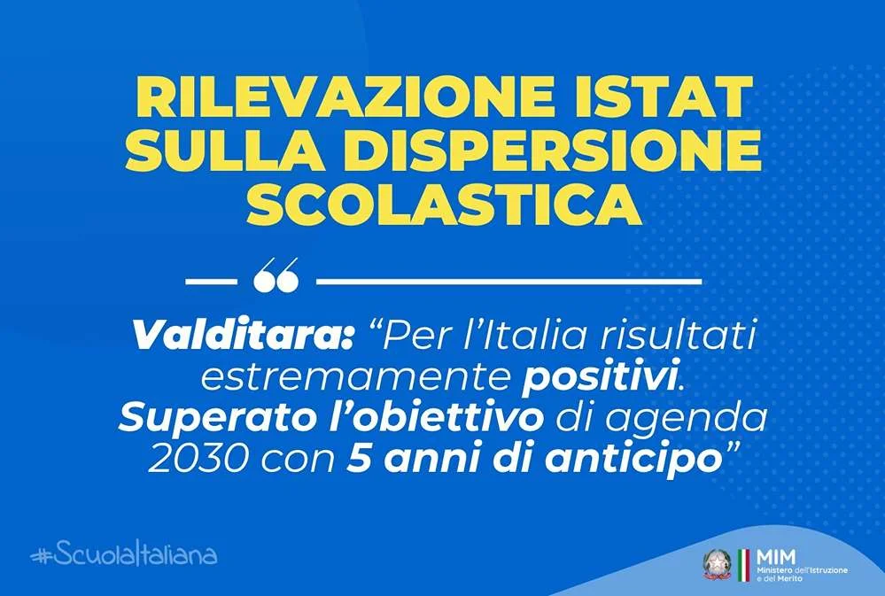 Rilevazione ISTAT sulla dispersione scolastica, Valditara: "Per l’Italia risultati decisamente positivi."