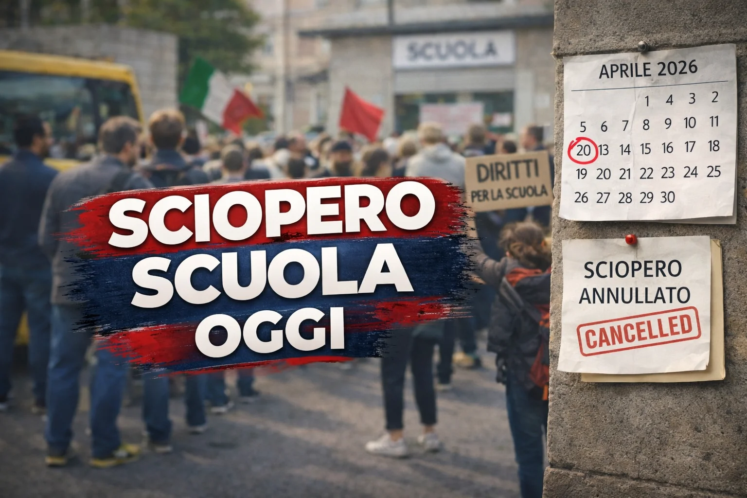 Sciopero scuola oggi 20 aprile 2026: le motivazioni, le prossime date di maggio e lo sciopero del 23-24 aprile revocato