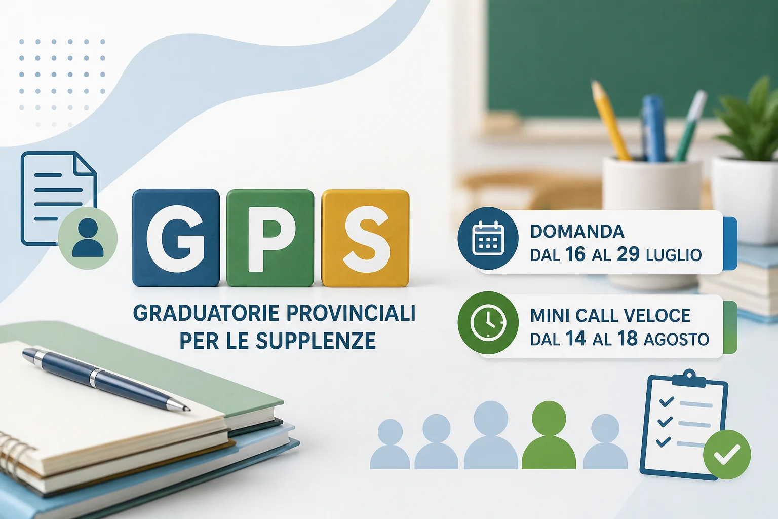Ruolo da GPS sostegno prima fascia 2026/27: domanda dal 16 al 29 luglio, mini call veloce dal 14 al 18 agosto