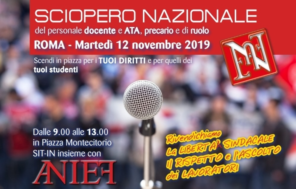 Sciopero Scuola 12 novembre 2019: Anief in piazza con docenti e ATA