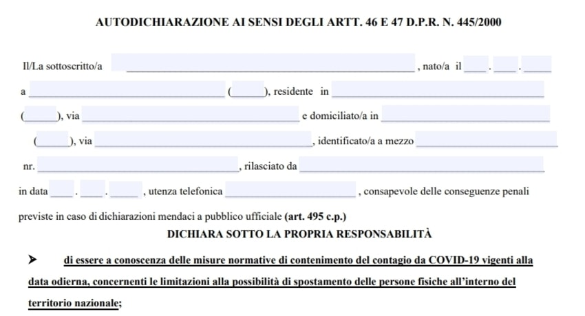 Spostamenti in zone rosse e arancioni: scarica il modello di autocertificazione