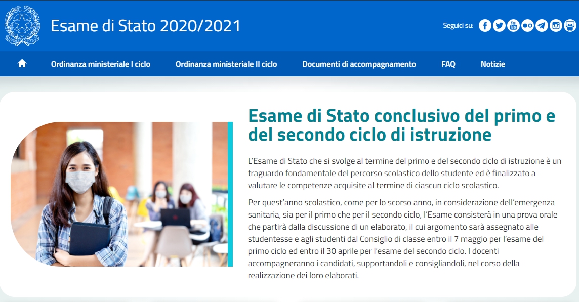 La pagina Web per gli esami di Maturità 2021 è online