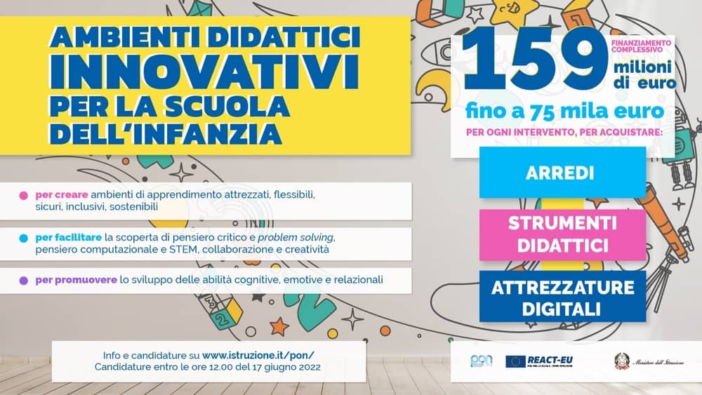 Scuole dell'infanzia, 159 milioni per ambienti didattici innovativi