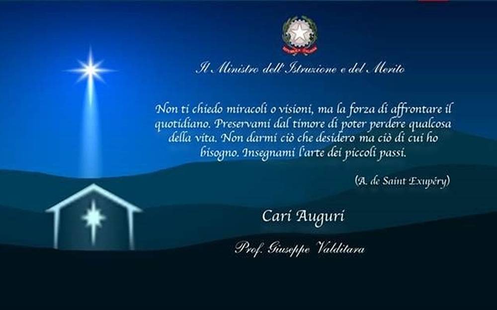 Natale 2023, gli auguri del Ministro Valditara al personale della Scuola