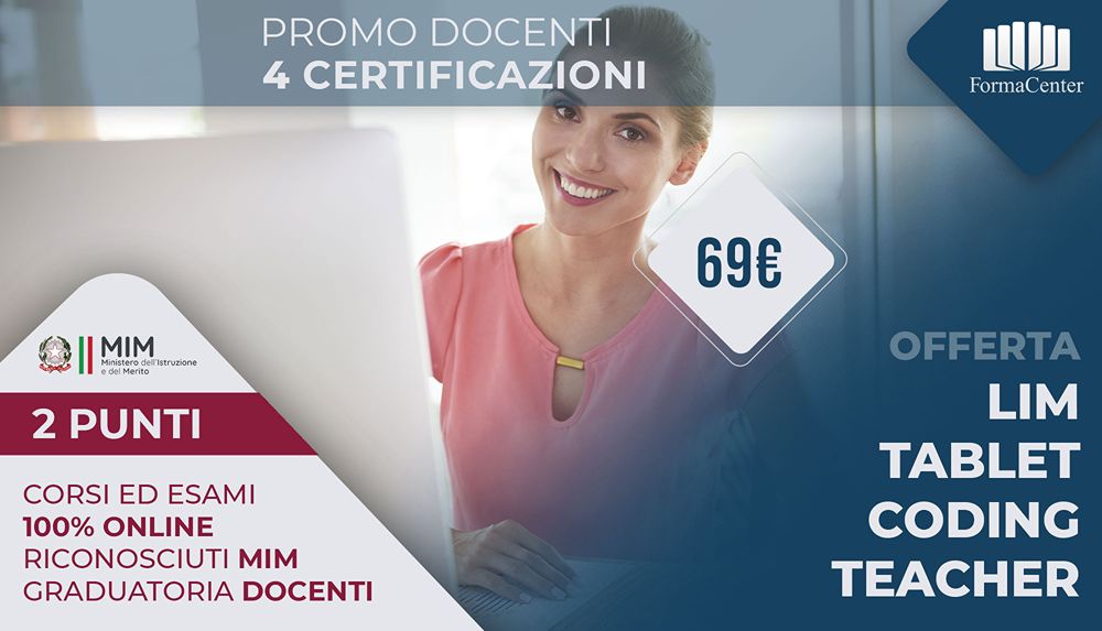 Promo Lim Tablet Coding Teacher Online by Formacenter: 4 Certificazioni riconosciute MIM