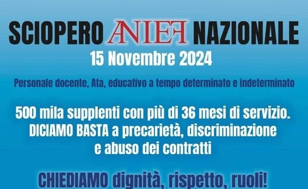 Sciopero Scuola 15 Novembre 2024 by Anief: motivazioni e personale interessato