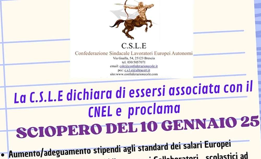 Sciopero Scuola 10 Gennaio 2025 by CSLE: motivi e personale interessato