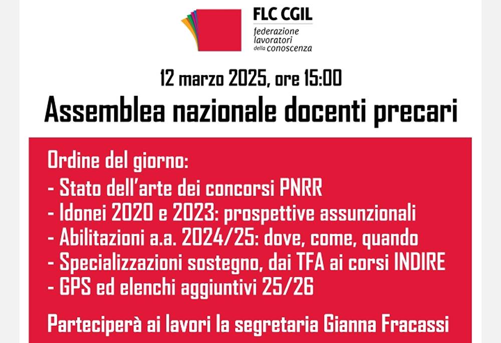 Assemblea Nazionale Docenti Precari by Flc Cgil: l'evento online 12 marzo 2025