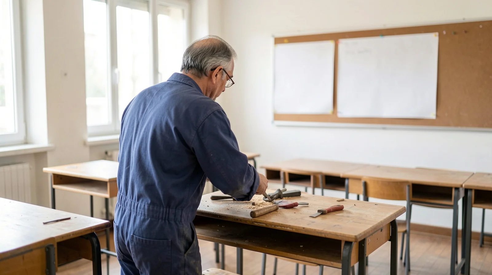 Bari, il professore ripara i banchi rotti al liceo Fermi