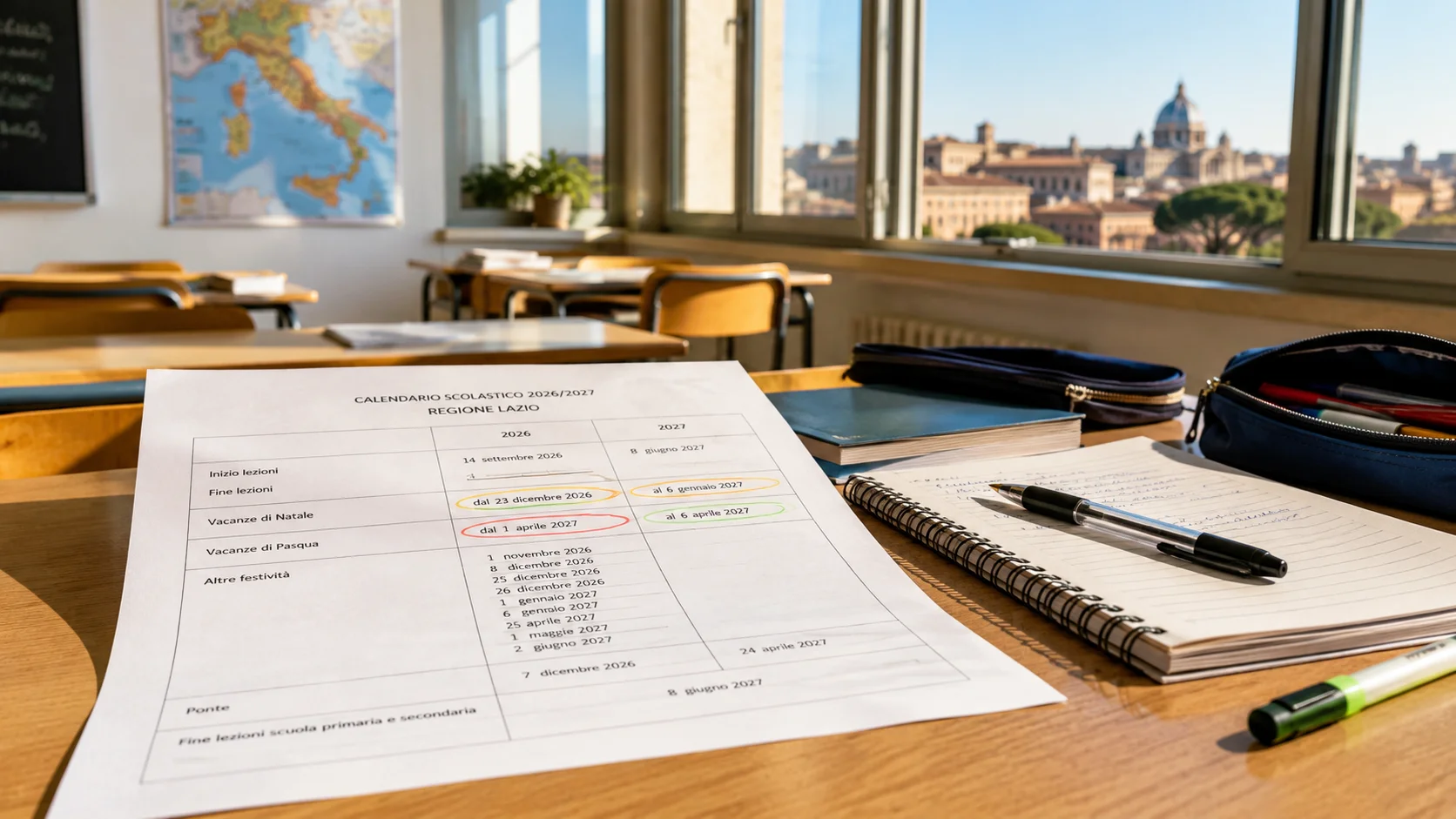 Calendario scolastico Lazio 2026/2027: date e vacanze