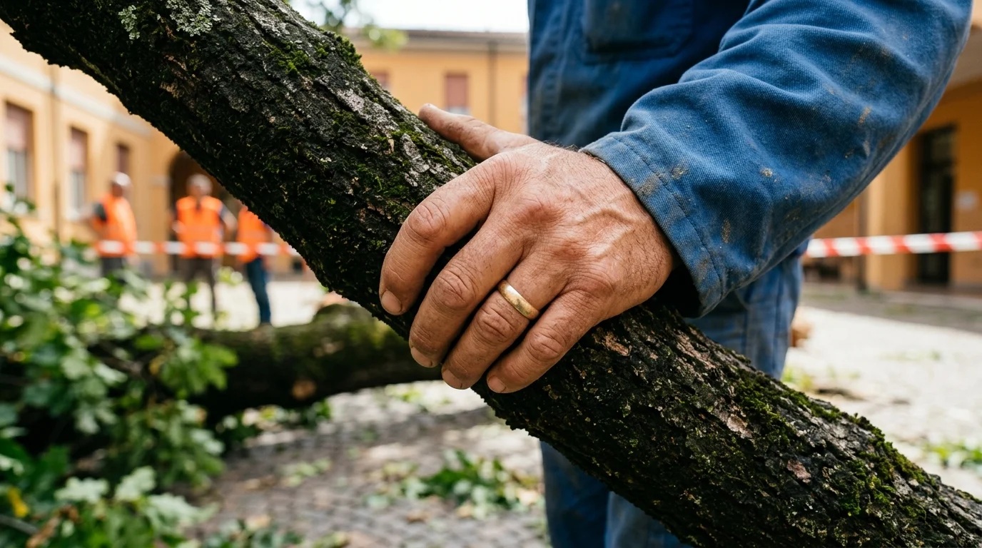 Giovinazzo, crolla un pino nel cortile della scuola Bosco