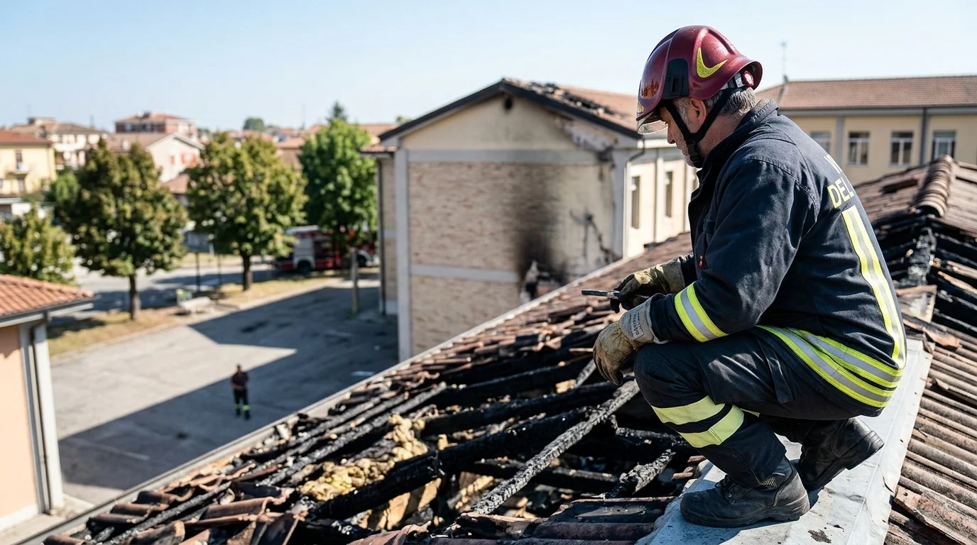 Incendio all’Istituto D’Arzo: fiamme sul tetto, verifiche in corso