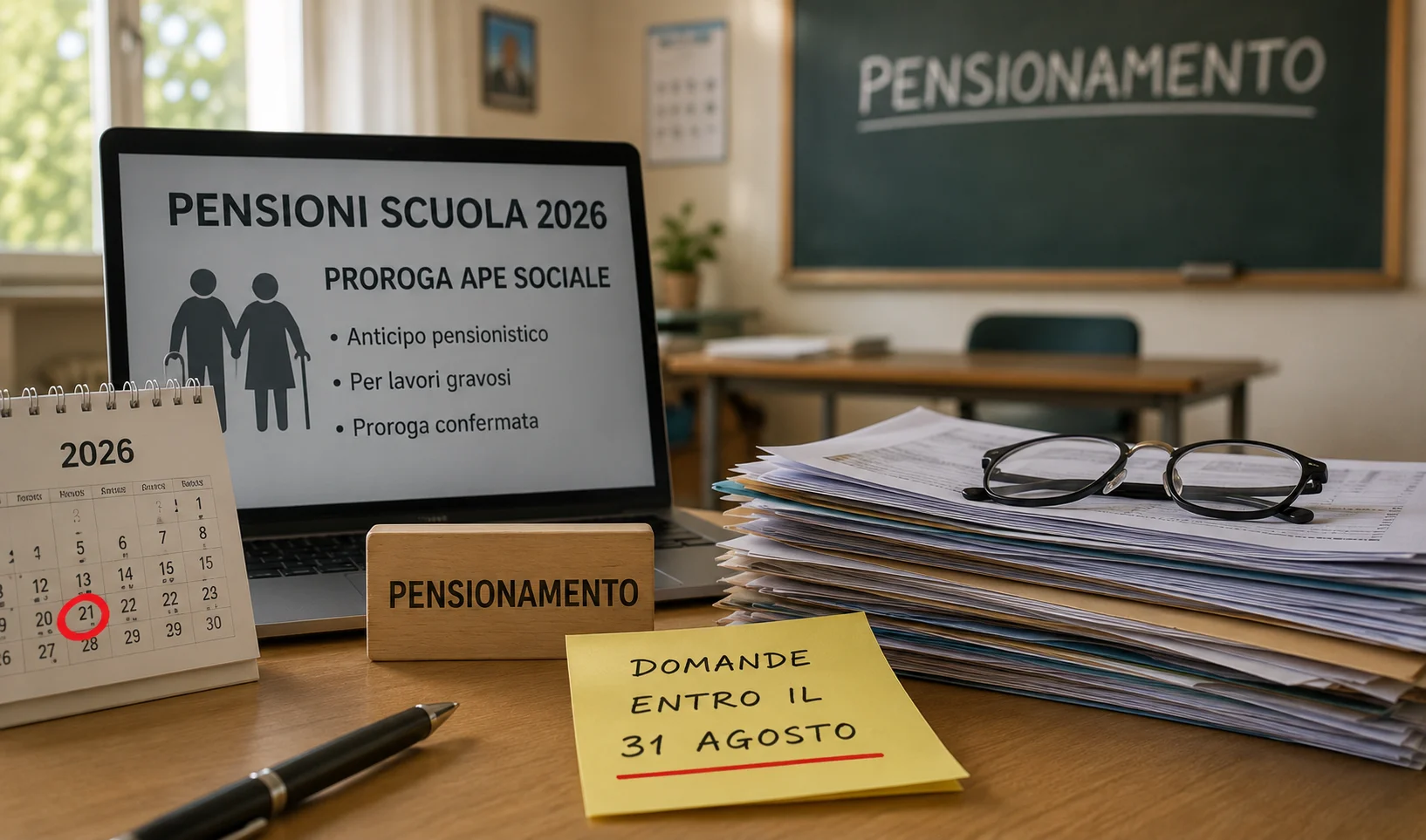 Pensioni scuola 2026: proroga APE sociale, domande entro il 31 agosto