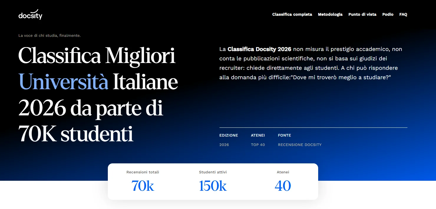 Classifica atenei Docsity: Pegaso al primo posto assoluto, crescono gli iscritti alle università telematiche