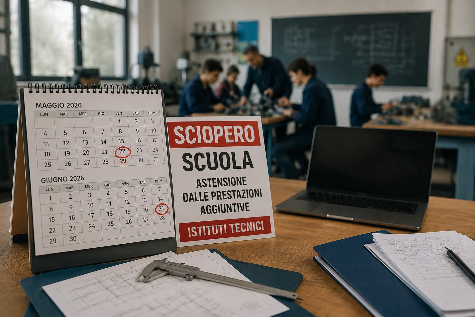 Sciopero scuola 22 maggio – 21 giugno 2026: astensione dalle prestazioni aggiuntive negli istituti tecnici